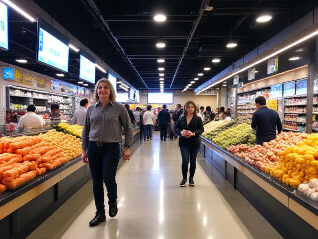 Paparan pasar raya sibuk yang teratur